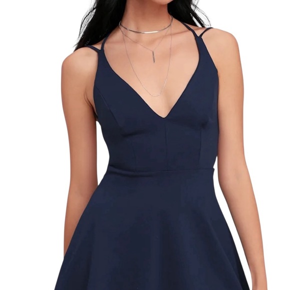 Lulu's believe in love Navy backless criss cross straps Mini skater Dress small - Picture 4 of 15
